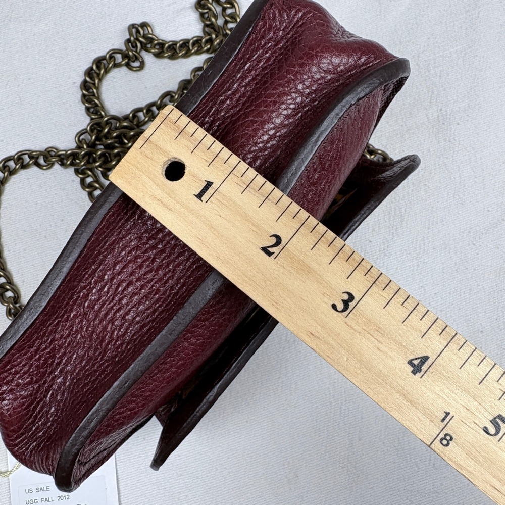 UGG Burgundy Brooklyn Pebbled  Leather Mini Crossbody Bag Turn Lock Chain Strap - Picture 15 of 16